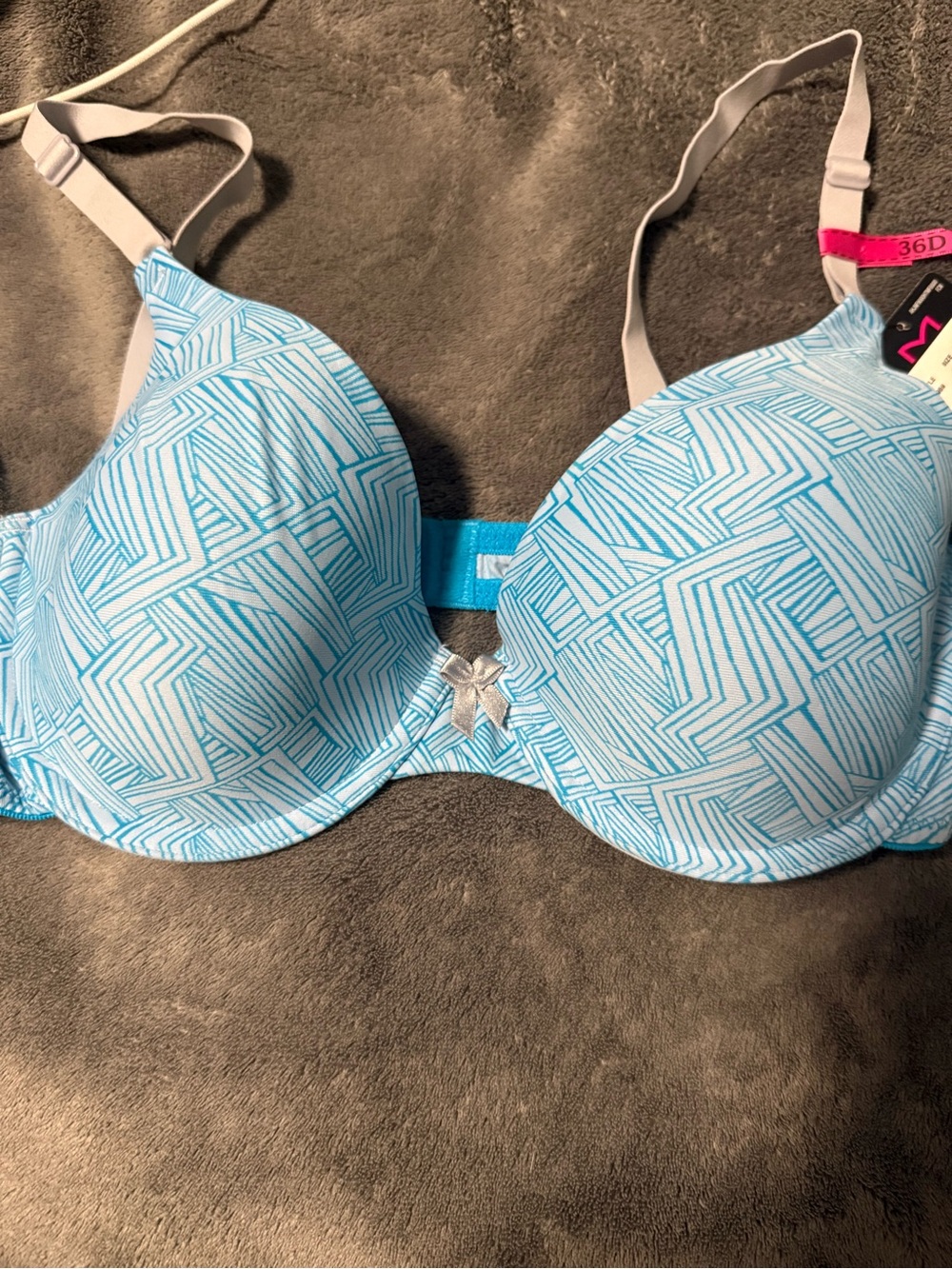 Maidenform Blue Geometric T-Shirt Bra with Light Bow 36D